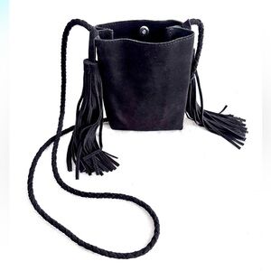 Urban Outfitters Black Suede Fringe Tassel Crossbody Bag